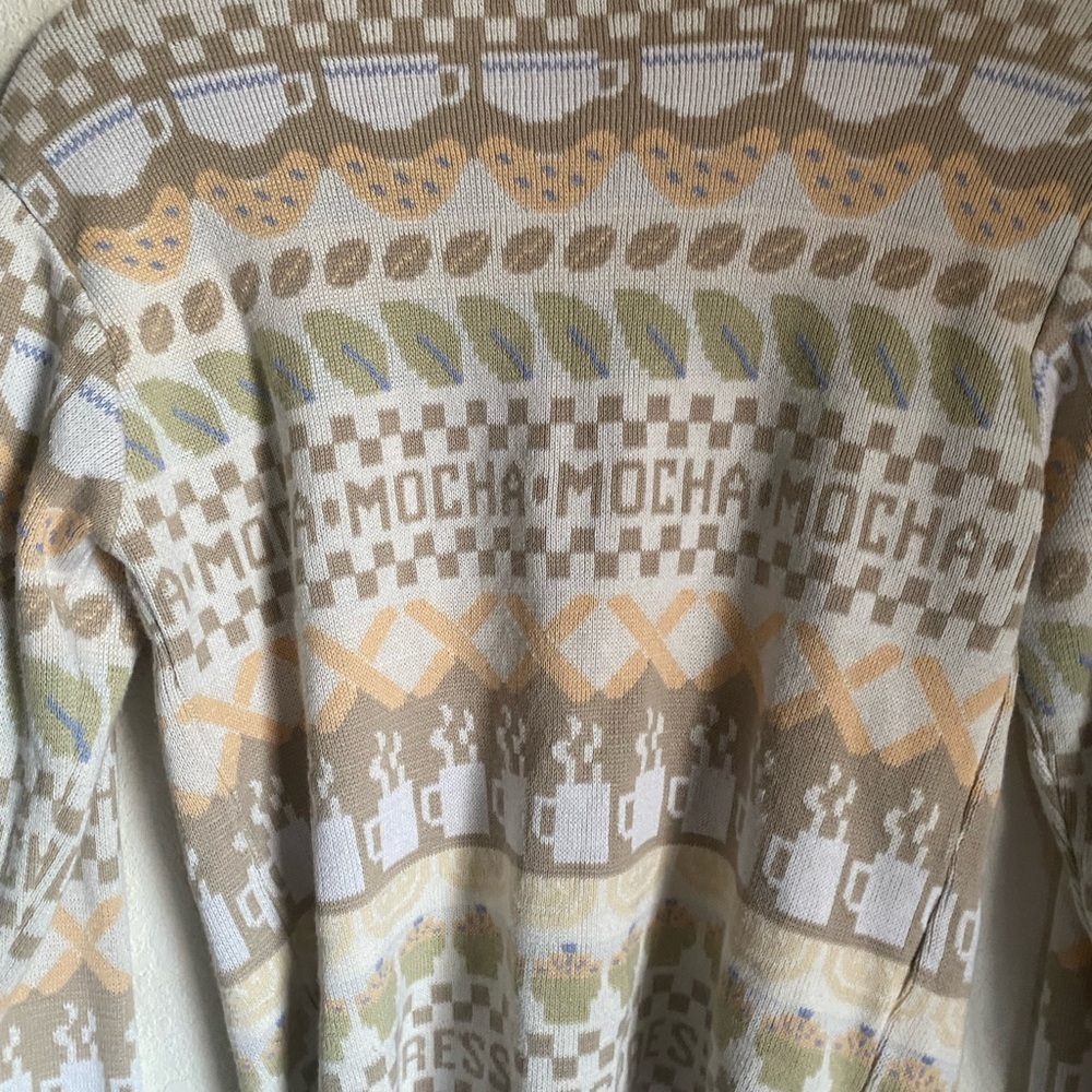 Vintage Eagles Eye Mocha Cappuccino Coffee Cup Novelty Knit Button-Up Sweater S - Picture 10 of 13